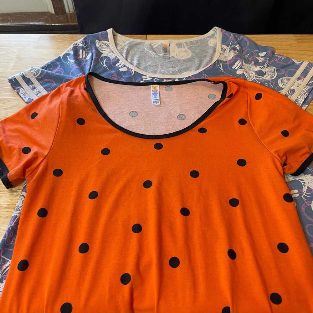 Bundle of 2 LuLaRoe Orange Black Polka Dot Mickey Mouse Shirts‎ Women's Medium